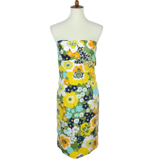 10 M NWT Identity Strapless Garden Party Floral Print Midi Yellow Pencil Dress - Picture 3 of 8